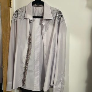 Beautiful party shirt Toku brans in lavender w grey.